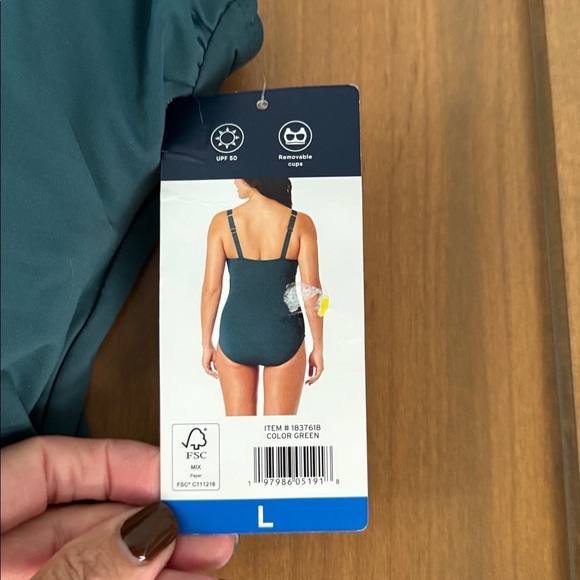 Lands' End Ruched Waist One Pc Swimsuit Womens L Green Modest support padded bra - Picture 4 of 6